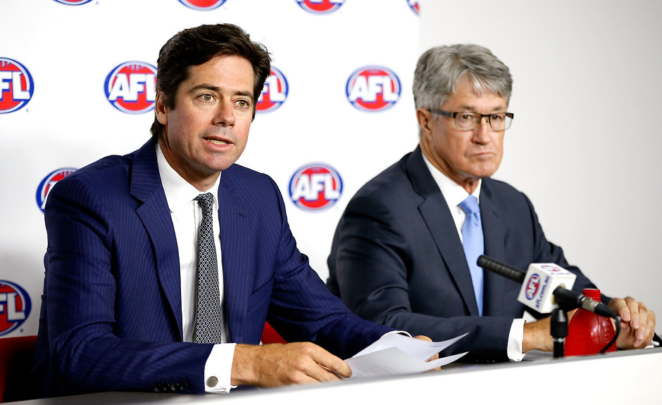 AFL 2016 Media - AFL CAS Decision Press Conference AFL CEO Gillon McLachlan and Commission chairman Mike Fitzpatrick - ${keywords}